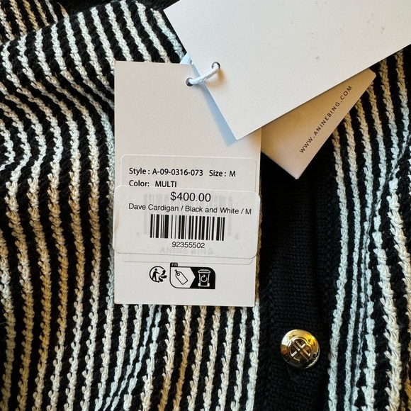 NWT Anine Bing Dave Stripe Black and White Cardigan Size Medium - Picture 10 of 13